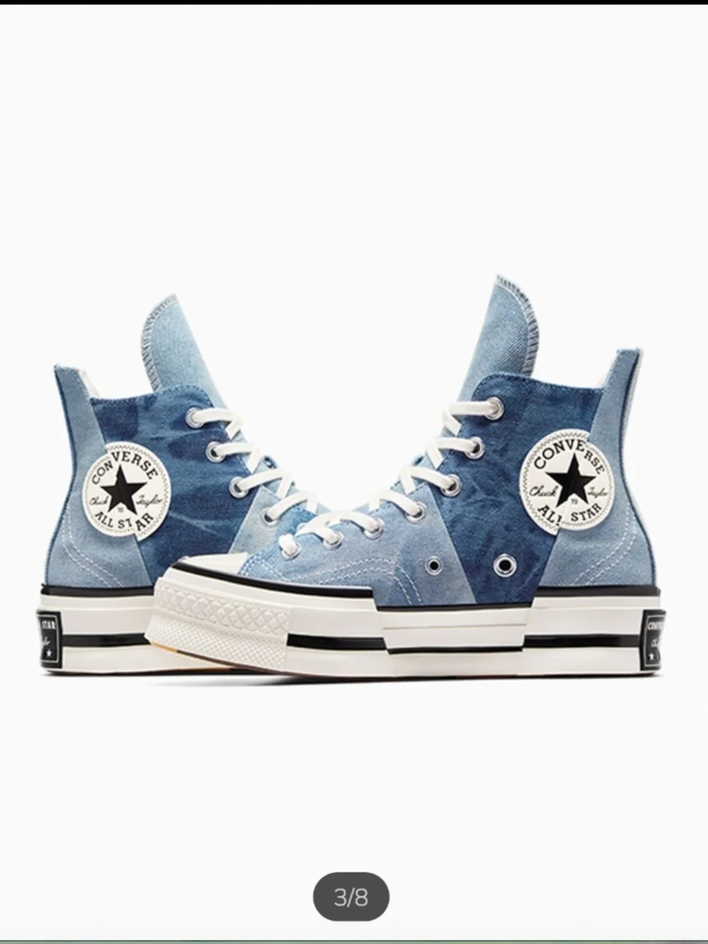 NEW Chuck 70 Plus Distressed Denim Converse Denim Patchwork High Top - 10 W 8 M